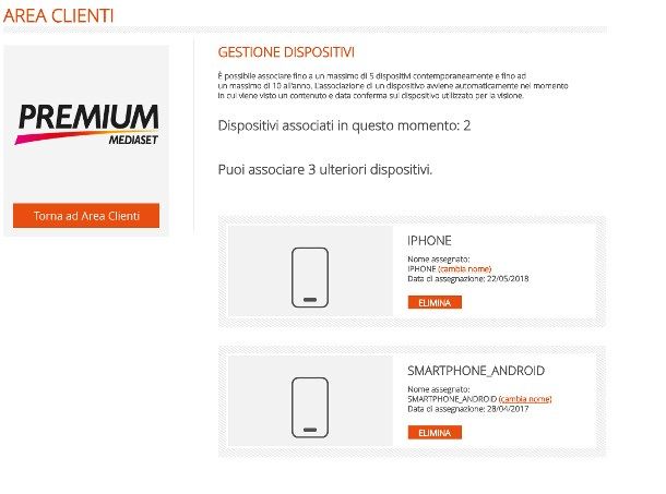 Dissociare dispositivi Premium da PC