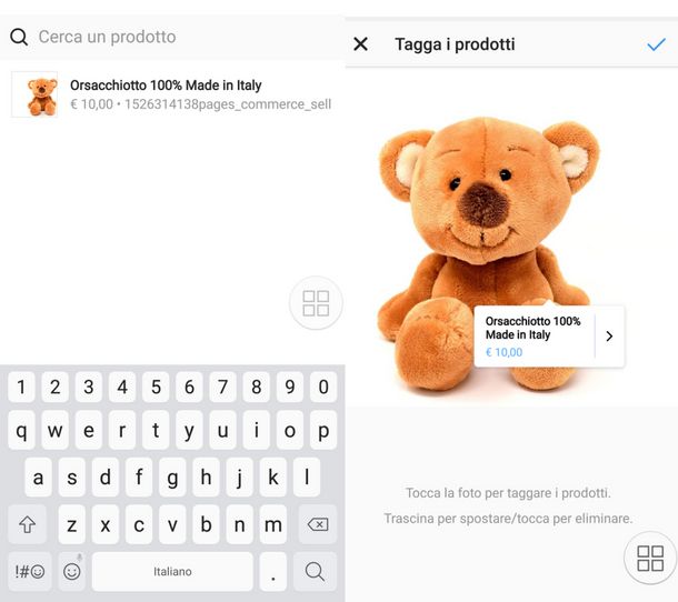 scelta tag prodotti su instagram