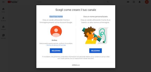 Scegliere il nome del canale YouTube