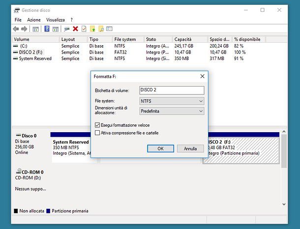 Come formattare NTFS con Gestione Disco