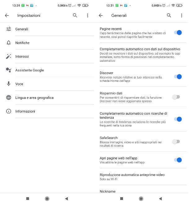 Attivare notizie App Google