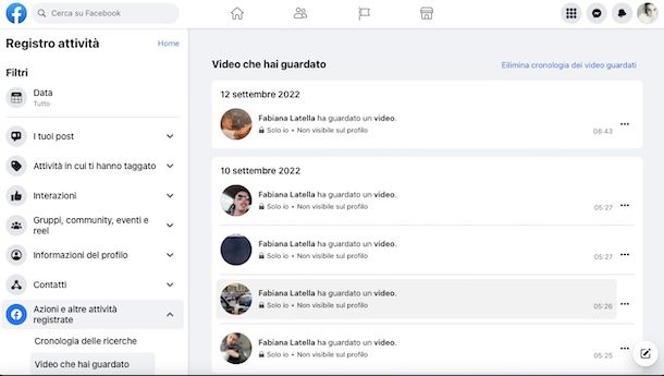 Vedere i video visti su Facebook da PC