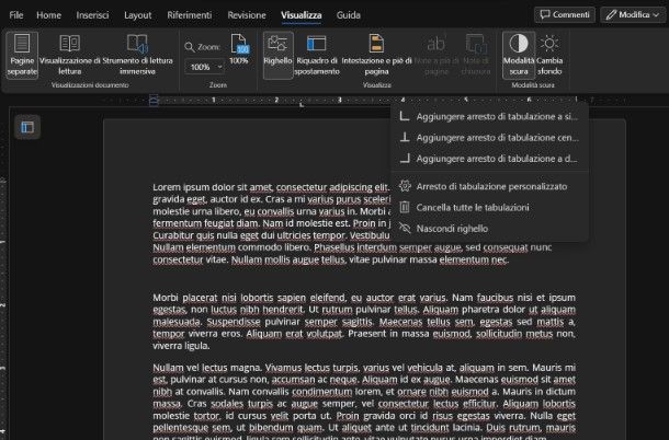 Tabulazione su Word Online