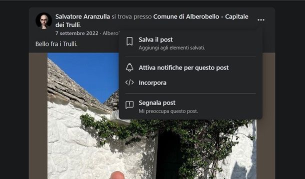 Salvare il link di un post