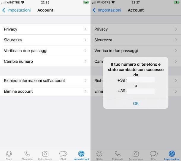 Funzione Cambia numero di WhatsApp