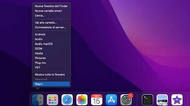 Riavvio Finder macOS