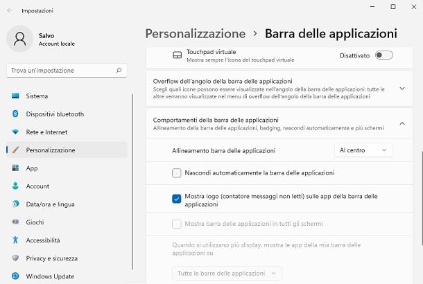 Nascondere barra applicazioni Windows 11