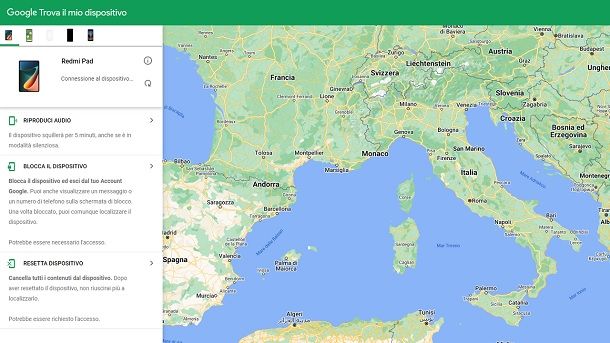 Google Trova il mio dispositivo reset tablet Android