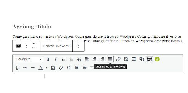 pulsante editor avanzato per giustificare