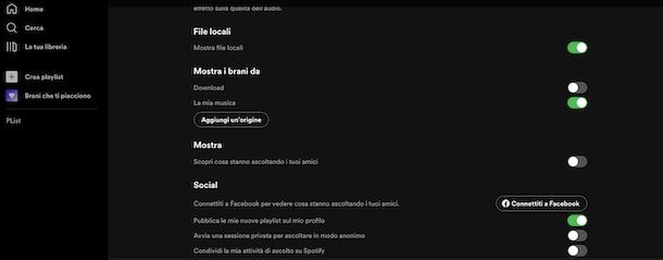 Esportare file locali su Spotify