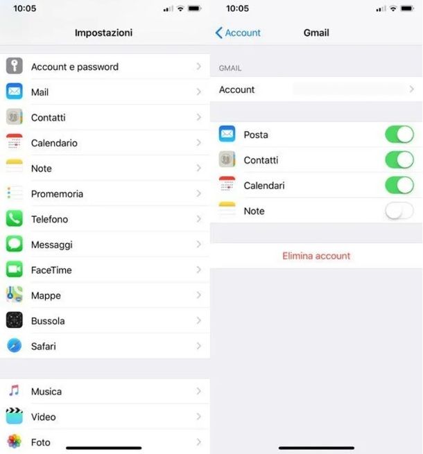 Rimuovere account Gmail da iPhone