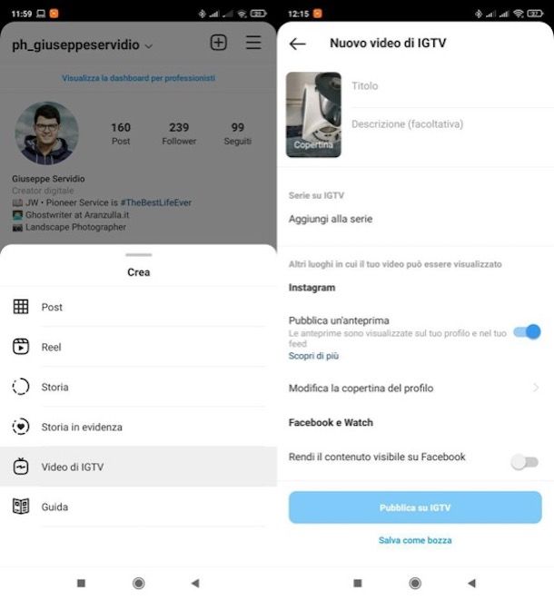 Caricare video su IGTV