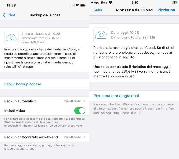 Backup chat di WhatsApp iCloud