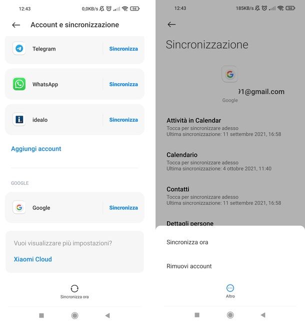 Rimuovere account Gmail da Android