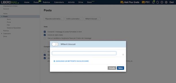 Libero Mail blocco mittenti 