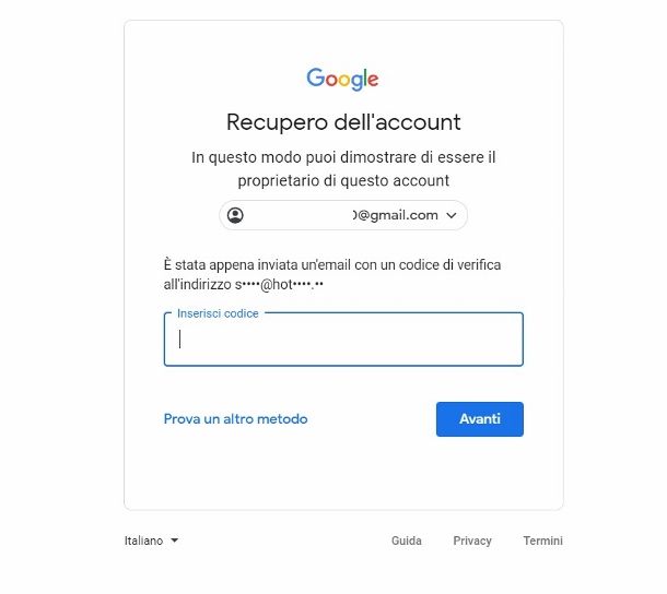 Recupero password account Gmail