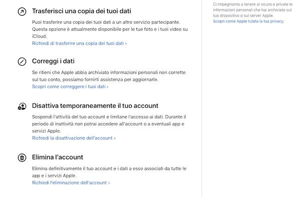 Eliminazione ID Apple