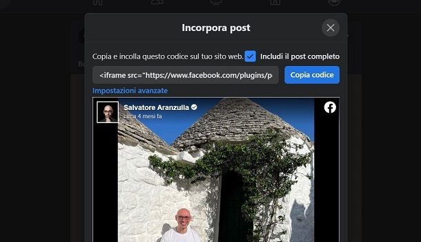 Incorporare post su un sito Web