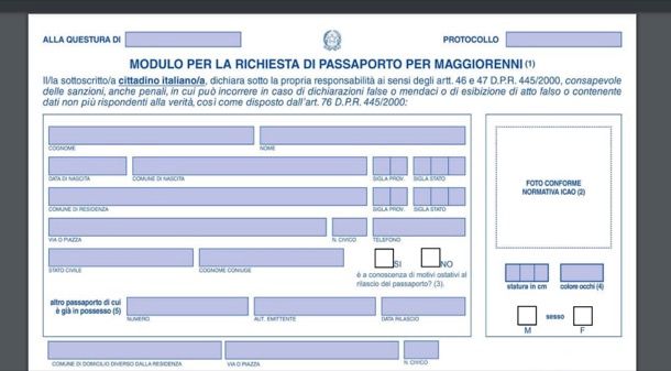 Moduli per passaporto