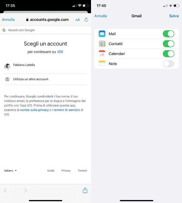 Aggiungere email Google su iPhone