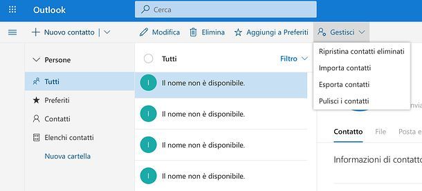 Come esportare la rubrica di Outlook.com