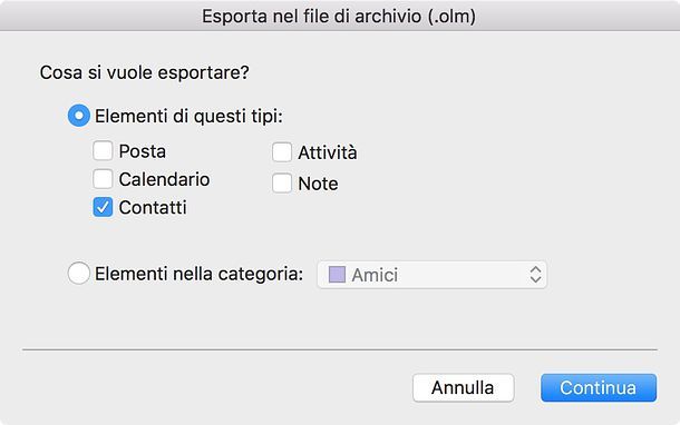 Come esportare rubrica Outlook Mac