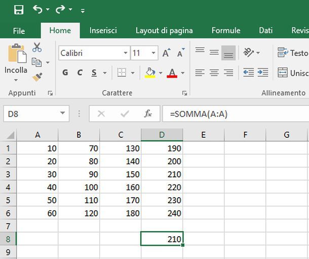 Come sommare colonne su Excel