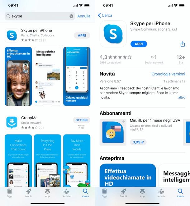 Installazione app Skype