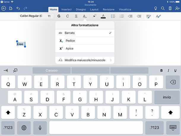 Come barrare una parola in Word mobile