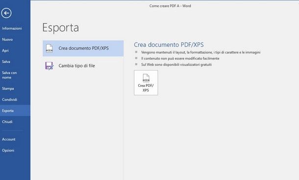 Come creare PDF A - Microsoft Word