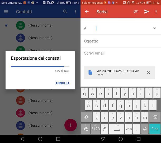 Come esportare contatti Outlook Android