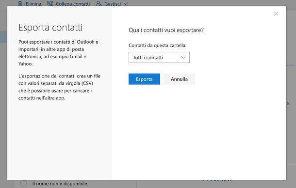 Come esportare contatti Outlook.com