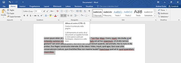 Allineare testo Word