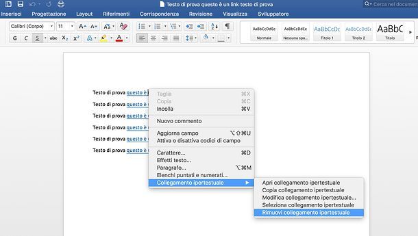 Come eliminare collegamenti ipertestuali da Word per Mac