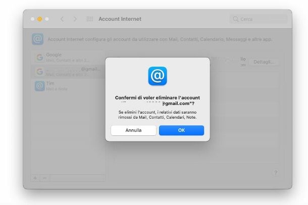 Rimuovere account Gmail da macOS