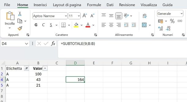 Sommare su Excel solo celle filtrate