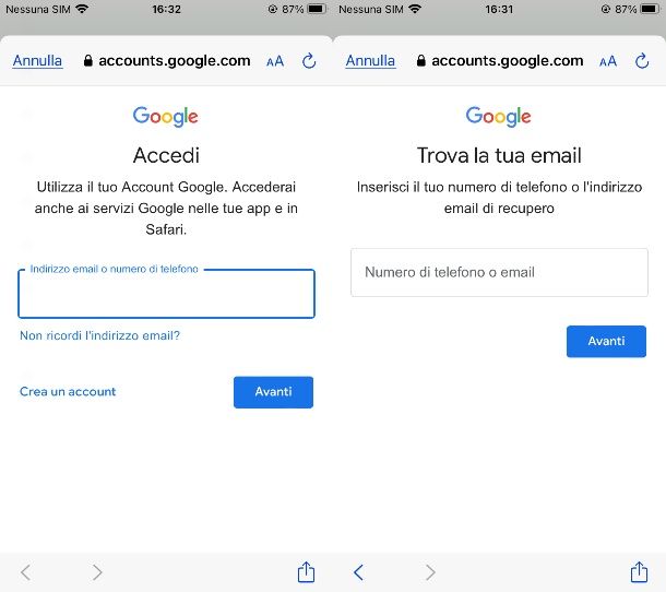 Come accedere a un account Gmail senza email o password