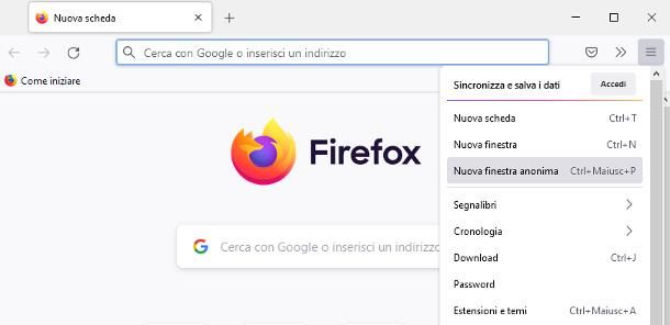 Navigazione anonima: Firefox