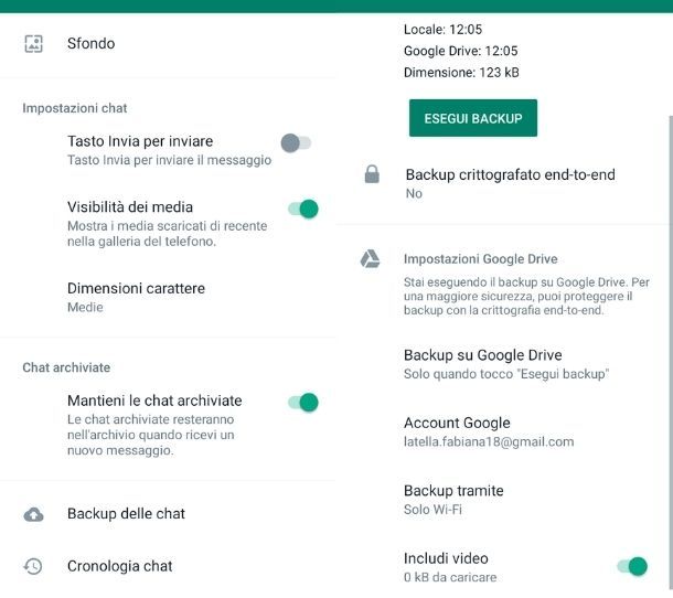 Backup chat WhatsApp su Google Drive