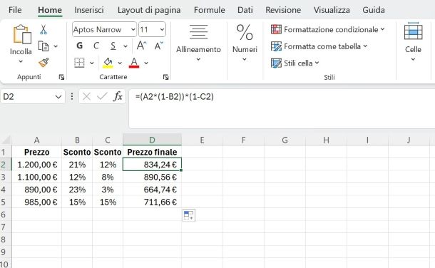 Come sottrarre due percentuali su Excel