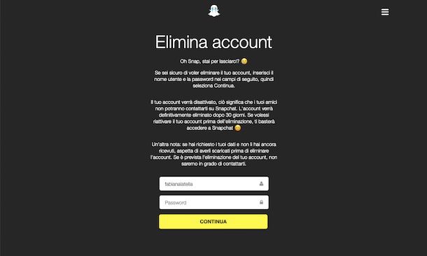 Eliminazione Snapchat