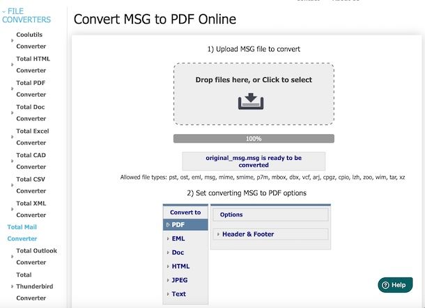 Convert MSG to PDF online