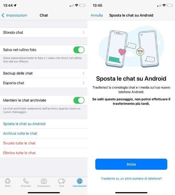 Sposta le chat su Android di WhatsApp iOS