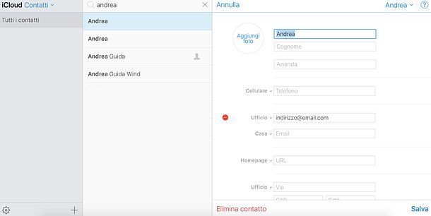 Come eliminare un contatto dal server di iCloud