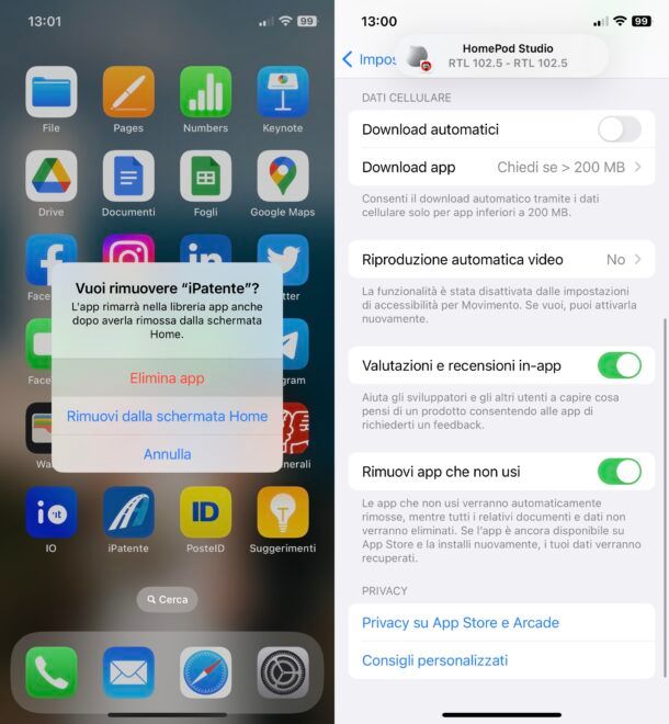 Rimuovere app su iPhone