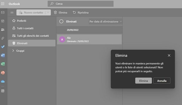 Come eliminare un contatto dal server di Outlook