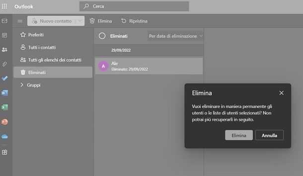 Come eliminare un contatto dal server di Outlook