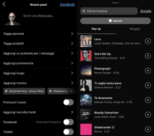 Registrare video con musica su Instagram