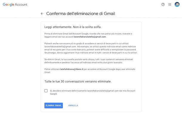 Eliminazione Gmail