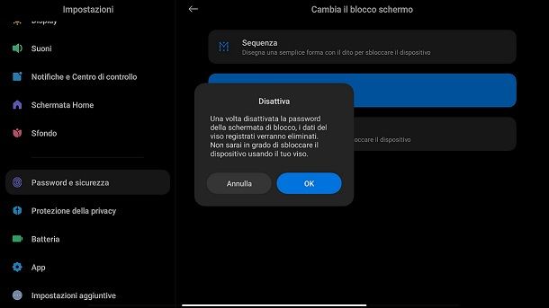 Disattiva blocco schermo tablet Xiaomi